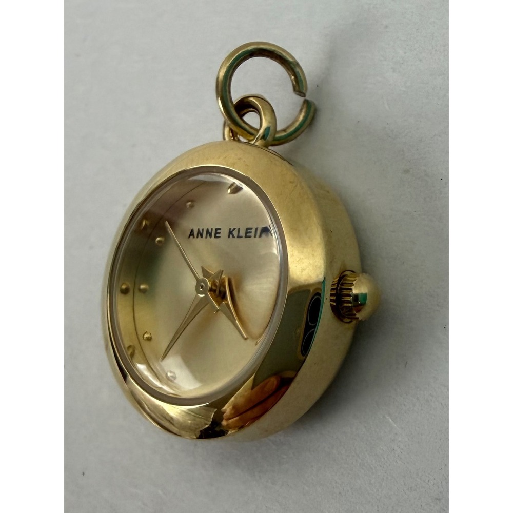 Anne Klein Pendant Watch Charm Gold Tone Vintage Style Japan Movement Round - Picture 2 of 4